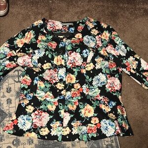 NY Collection Floral Blouse - Black Multicolor